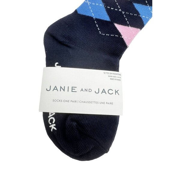 NWT Janie And Jack Argyle Socks Boys Sz 12-24 Months Navy Blue Knit Cotton Blend - Picture 4 of 6